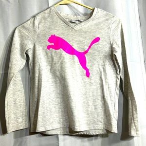 Puma Grey Girls Long Sleeve Shirt w/ Pink Logo